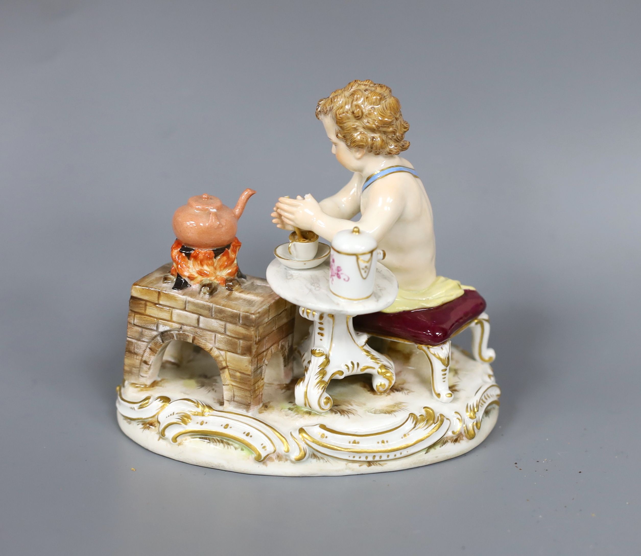 A Meissen seated nymph, emblematic of Winter, 10cm high